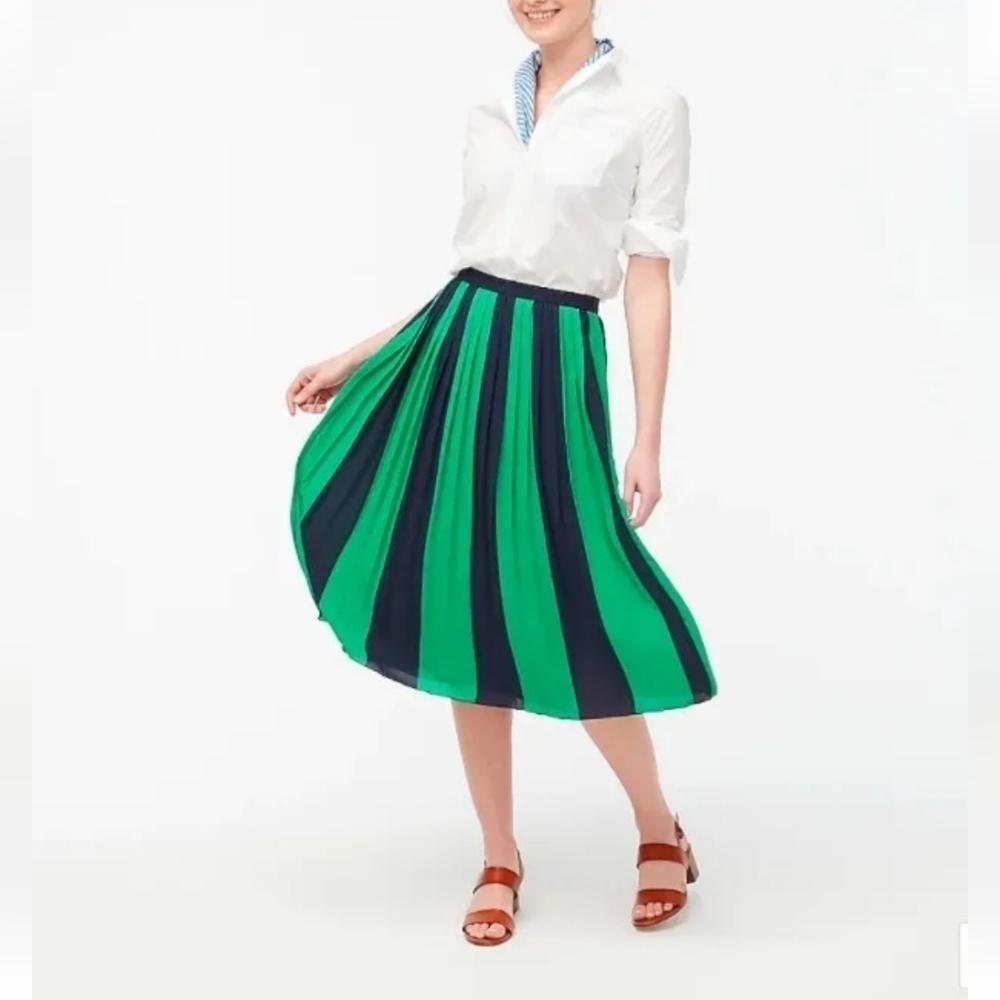 J. Crew Midi length skirt pleated green black petite women's size. 10 10P
